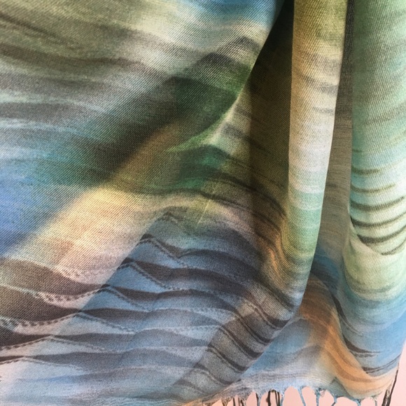 Scarf with abstract pattern in blues & green - Picture 10 of 10